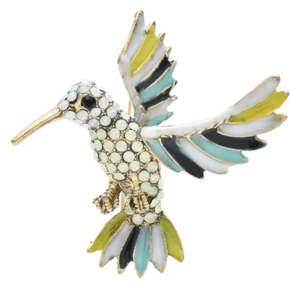 New! Elegant Multicolor Hummingbird Brooch • NWOT